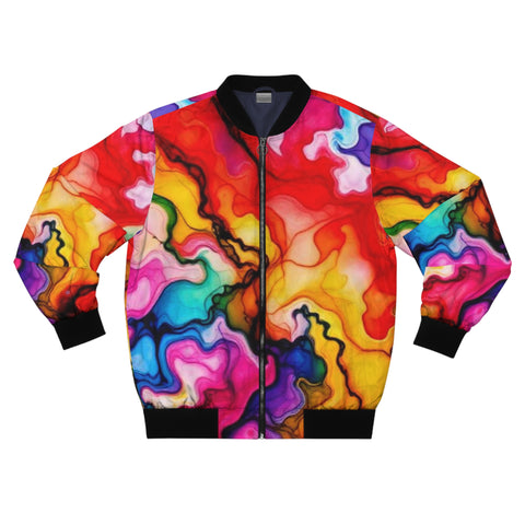 Colorful Abstract Marble Bomber Jacket — Men's Vibrant Swirl Print