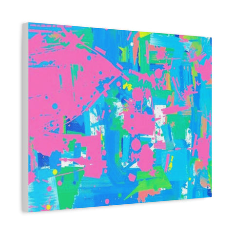 Neon Splash Abstract Canvas Print – Bright Pink & Aqua Modern Wall Art