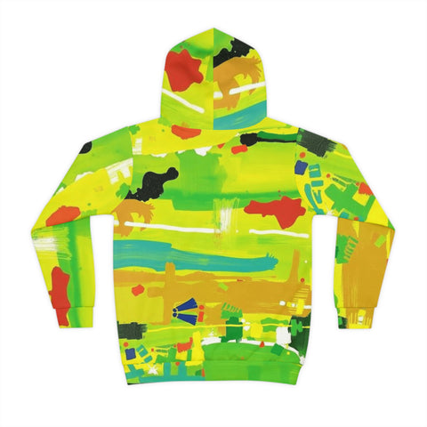 Kids Abstract Green Hoodie — Bright All-Over Print Sweatshirt