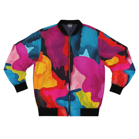 Colorful Abstract Paint Splash Bomber Jacket — Vibrant All-Over Print Men's Outerwear
