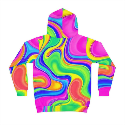 Kids Psychedelic Swirl Hoodie – Bright Rainbow All-Over Print