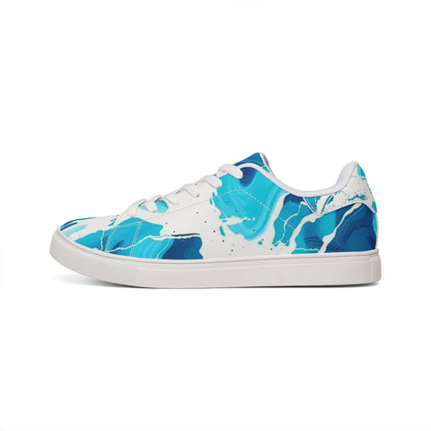 Blue Marble Low-Top Sneakers — Men's Casual Leather Shoes
