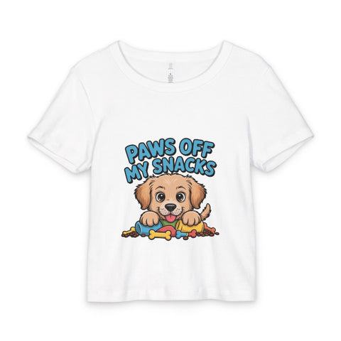 Paws Off My Snacks Baby Tee — Cute Puppy Graphic Organic Rib Toddler Shirt