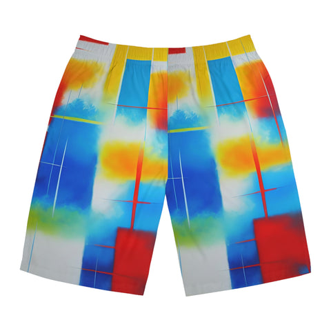 Abstract Color Block Board Shorts — Vibrant Summer Swim Trunks