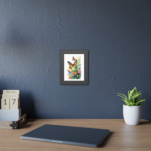 Framed Butterfly Floral Poster — Watercolor Monarch Print