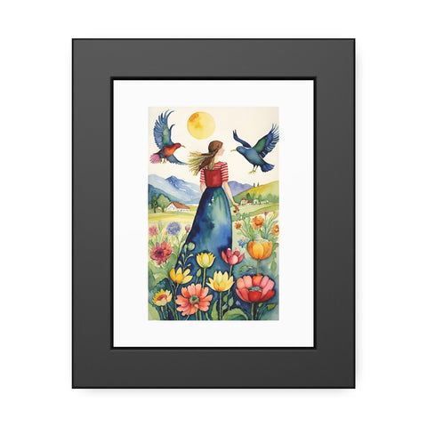 Framed Art Print — Woman in Flower Field Watercolor Poster