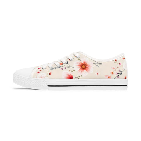 Floral Canvas Sneakers — Pink Daisy Women's Low Top Shoes