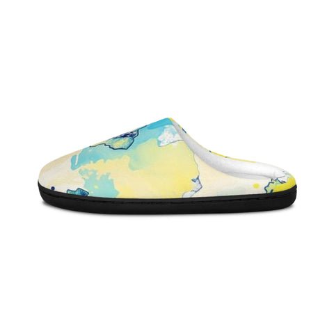 Abstract Blue & Yellow Watercolor Women's Slippers — Cozy Indoor House Shoes