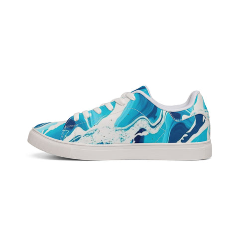 Blue Marble Low-Top Sneakers — Men's Casual Leather Shoes