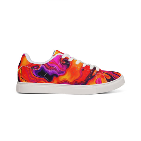 Psychedelic Swirl Leather Sneakers — Men's Low-Top Colorful Graphic Trainers