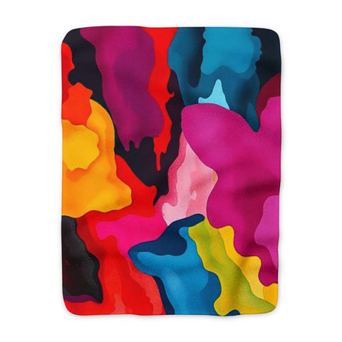 Colorful Abstract Sherpa Blanket — Vibrant Melted Paint Fleece Throw