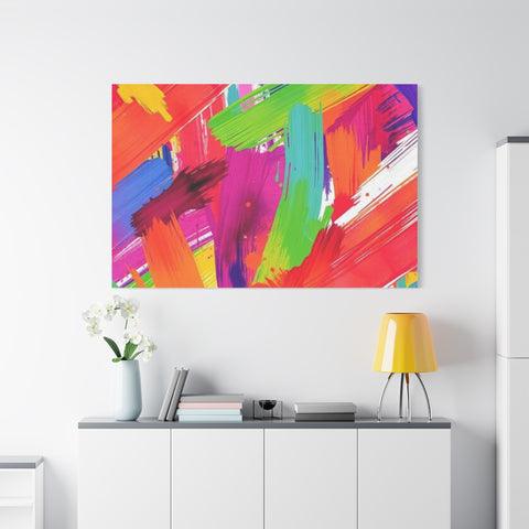 Abstract Rainbow Brushstrokes Matte Canvas Wall Art — Vibrant Stretched 1.25"