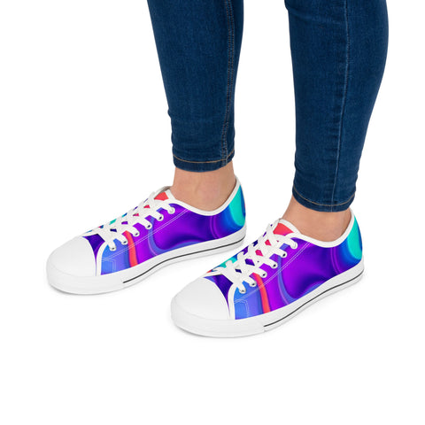 Women's Low Top Sneakers — Iridescent Purple Blue Swirl Casual Canvas Shoes