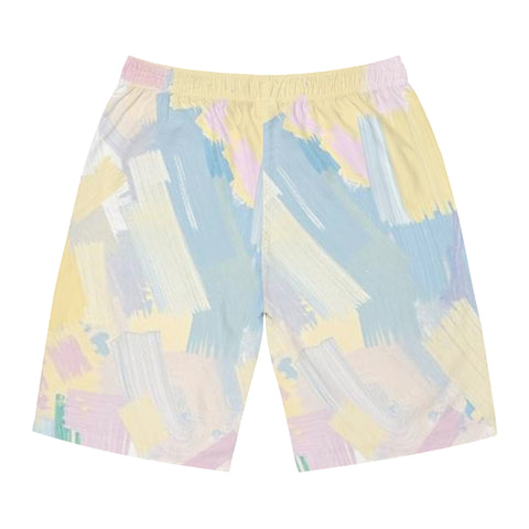 Pastel Brushstroke Board Shorts — Men's Beach Swim Trunks