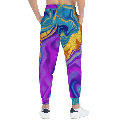 Colorful Marble AOP Joggers — Abstract Purple & Teal Athletic Pants