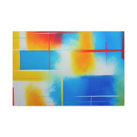 Abstract Color Field Matte Canvas Print — Vibrant Blue, Yellow & Red Stretched Wall Art