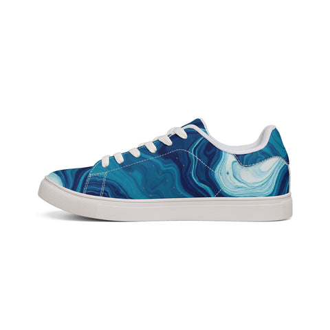 Men's Low-Top Sneakers — Blue Marble Swirl Leather Design