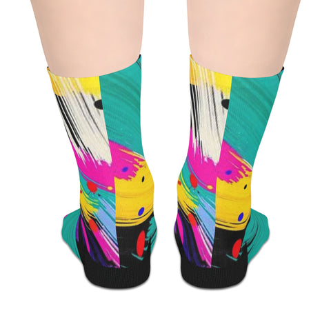 Vibrant Abstract Brushstroke Mid-Length Socks — Colorful Retro Art Crew Socks