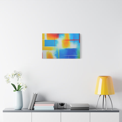 Abstract Color Field Matte Canvas Print — Vibrant Blue, Yellow & Red Stretched Wall Art