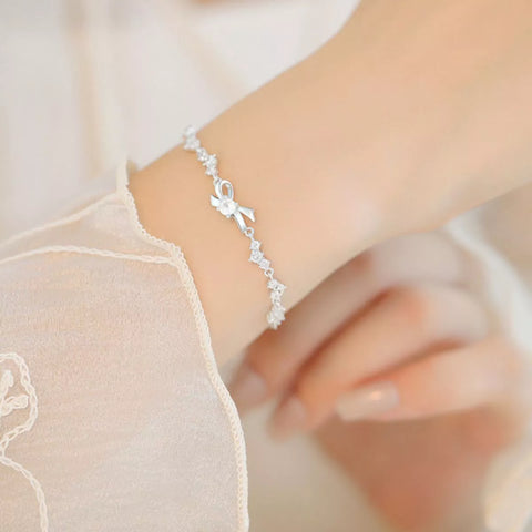 925 Sterling Silver Chain Bow Bracelet