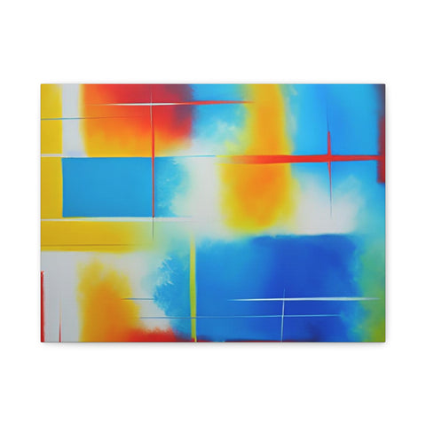 Abstract Color Field Matte Canvas Print — Vibrant Blue, Yellow & Red Stretched Wall Art