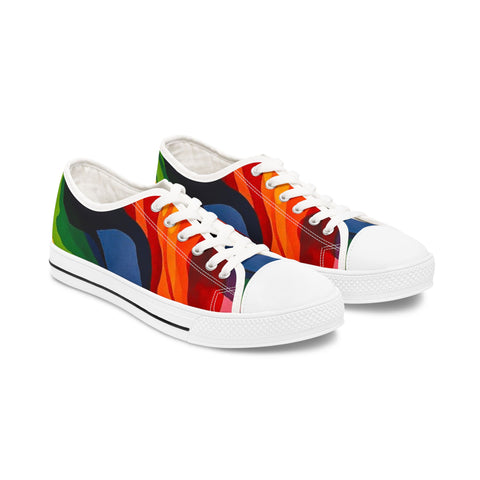 Low Top Sneakers — Vibrant Rainbow Wave Women's Canvas Shoes