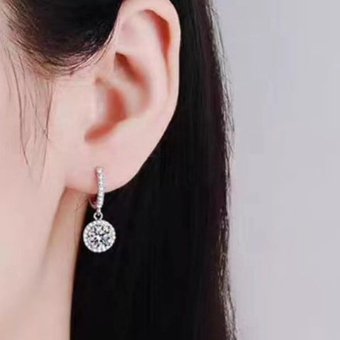 1 Carat 925 Sterling Silver Moissanite Hoop Drop Earrings