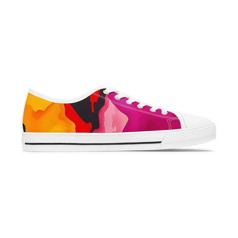 Low Top Sneakers — Vibrant Pink & Orange Abstract Canvas Shoes