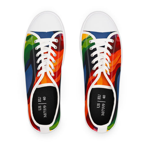 Low Top Sneakers — Vibrant Rainbow Wave Women's Canvas Shoes