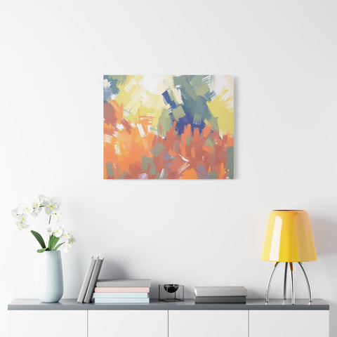 Abstract Colorful Brushstroke Matte Canvas Wall Art – Vibrant Orange & Green Stretched Print