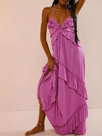 Ruffled Halter Neck Maxi Dress