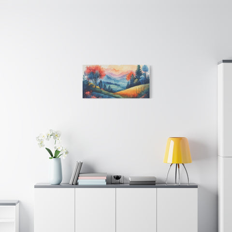 Watercolor Mountain Landscape Canvas Print — Stretched Matte Wall Art