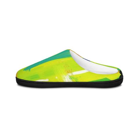 Colorful Abstract Men’s Indoor Slippers — Bright Yellow Artistic House Shoes