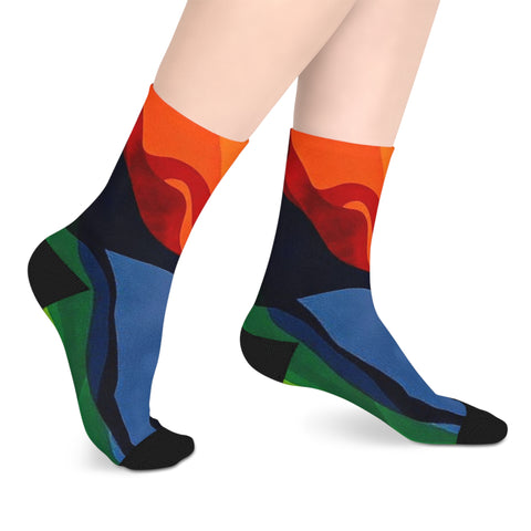 Colorful Abstract Flame Mid-Length Socks – Vibrant Rainbow Art Crew Socks