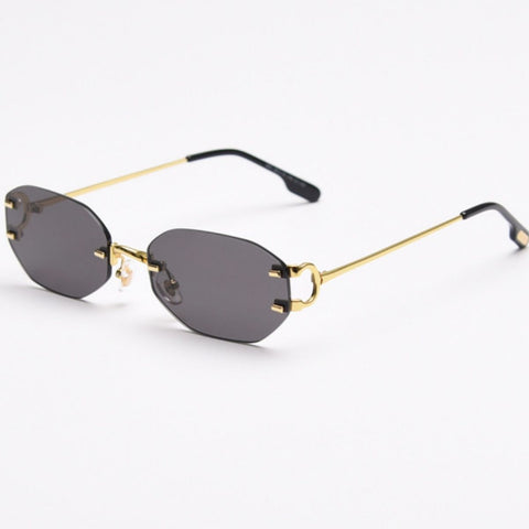 Rimless Oval Sunglasses with Gold Frame