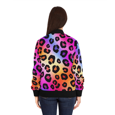 Rainbow Leopard Bomber Jacket — Women's Colorful Animal Print