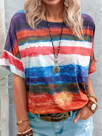 Contrast Round Neck Casual T-Shirt