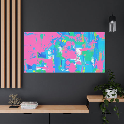 Neon Splash Abstract Canvas Print – Bright Pink & Aqua Modern Wall Art