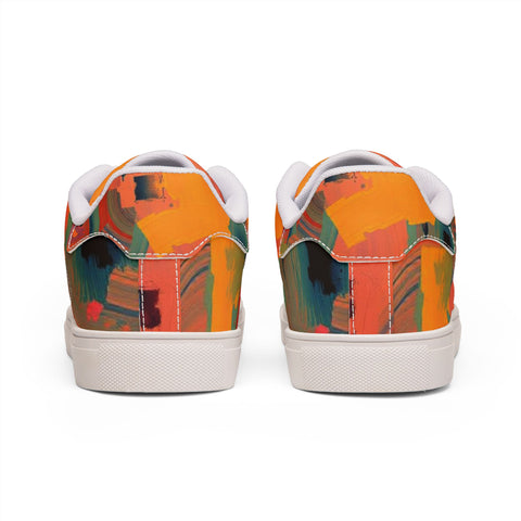 Men's Low-Top Sneakers — Abstract Orange Art Leather Shoes
