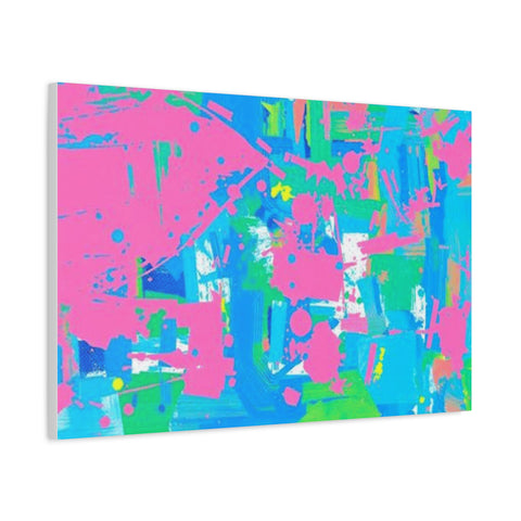 Neon Splash Abstract Canvas Print – Bright Pink & Aqua Modern Wall Art