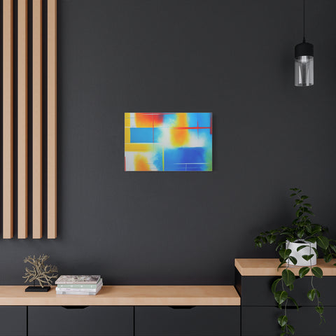 Abstract Color Field Matte Canvas Print — Vibrant Blue, Yellow & Red Stretched Wall Art