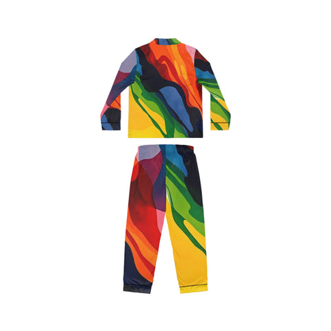 Women's Satin Pajama Set — Colorful Abstract Wave Print Sleepwear
