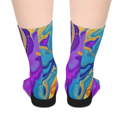 Colorwave Abstract Mid-Length Socks — Vibrant Psychedelic Marble Design