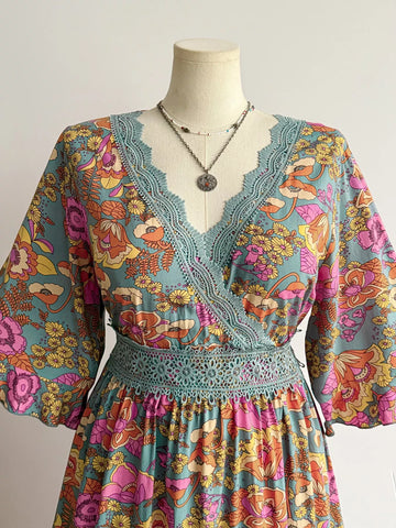 Plus Size Lace Detail Floral Surplice Dress