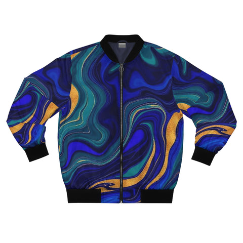 Blue & Gold Marble Bomber Jacket