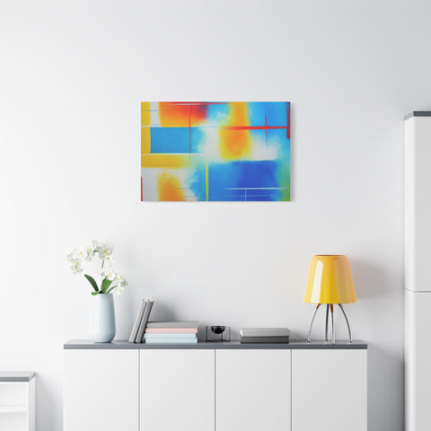 Abstract Color Field Matte Canvas Print — Vibrant Blue, Yellow & Red Stretched Wall Art
