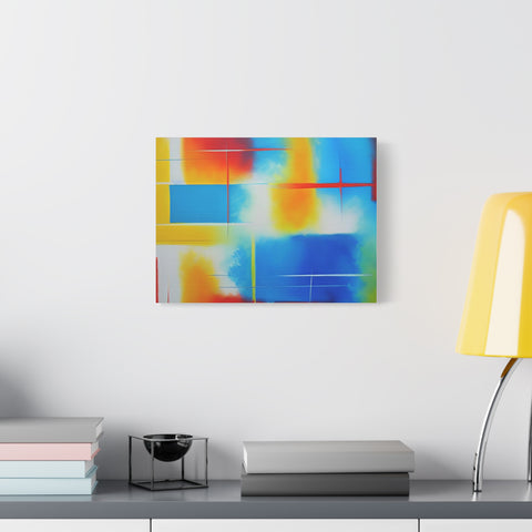 Abstract Color Field Matte Canvas Print — Vibrant Blue, Yellow & Red Stretched Wall Art