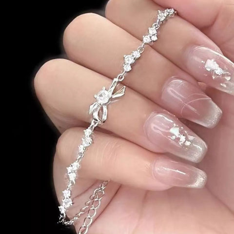 925 Sterling Silver Chain Bow Bracelet