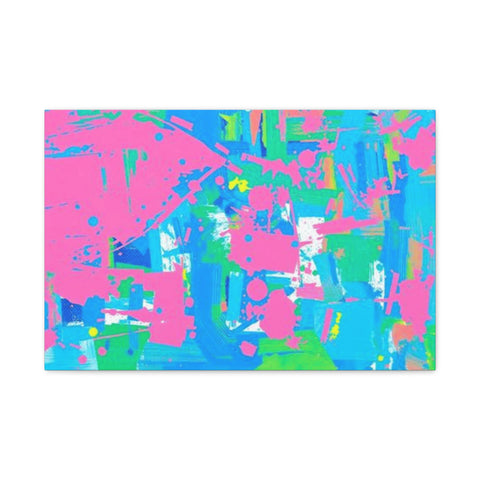 Neon Splash Abstract Canvas Print – Bright Pink & Aqua Modern Wall Art