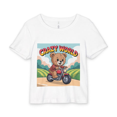 Baby Tee - 'Crazy World' Teddy Bear Motorcycle Graphic
